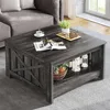 Coffee Table Farmhouse, Square Coffee Table with Semi Open Storage Compartment, Dark Country Style Oak 1