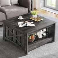 Coffee Table Farmhouse, Square Coffee Table with Semi Open Storage Compartment, Dark Country Style Oak 1