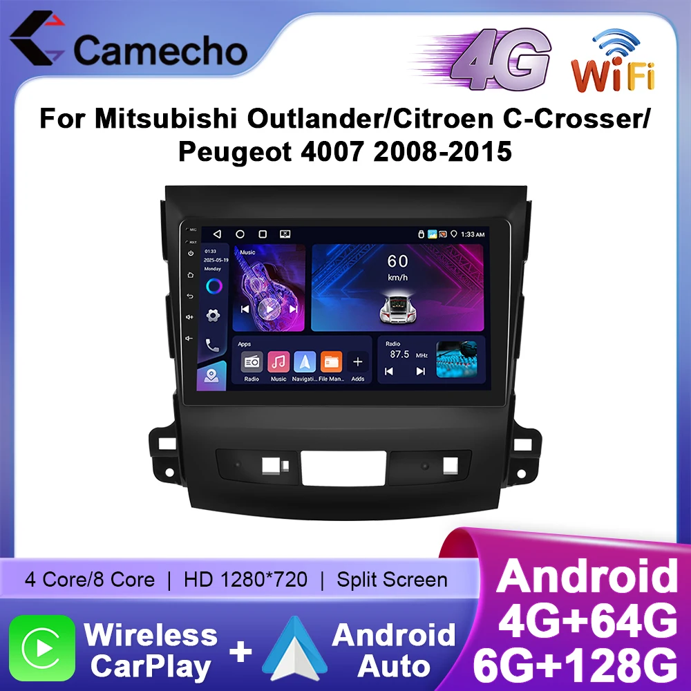 Camecho Android Radio de coche para Mitsubishi Outlander/Citroen c-crosser/Peugeot 4007 2008-2015 reproductor de vídeo Multimedia GPS estéreo 1