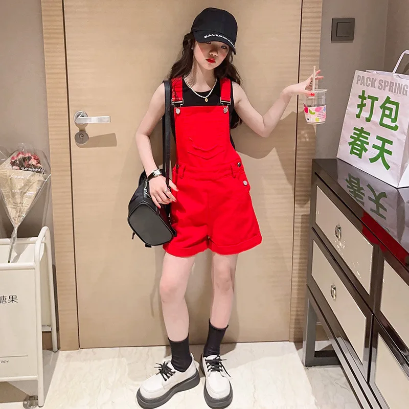 

Girls Rompers Solid Casual Student All-match Jumpsuit Summer Teen Basic Simple Sweet Straight Playsuits Korean Preppy Clothing