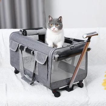Portable Cat Carrier Folding Trolley Case Large Capacity