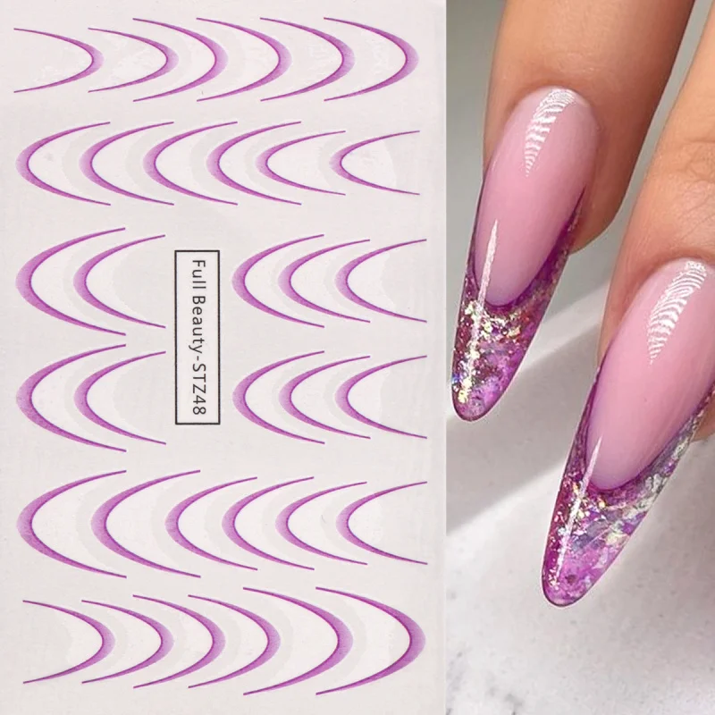 8pcs Gradient French Line Water Nail Stickers Set Colorful Stripe Ombre Designs Decals Guides for DIY Decoration Stencil Tools 3