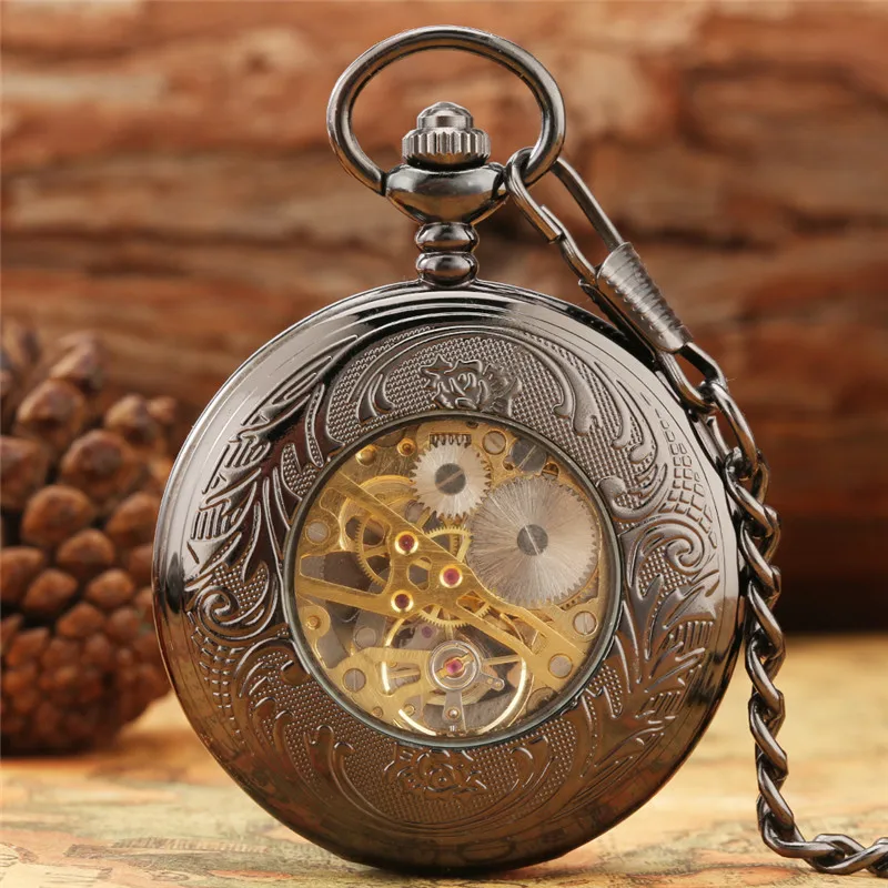 Steampunk Hollow-out Rhombus Cover Unisex Hand-wind Mechanical Pocket Watch Luminous Hands Arabic Number FOB Chain Gift