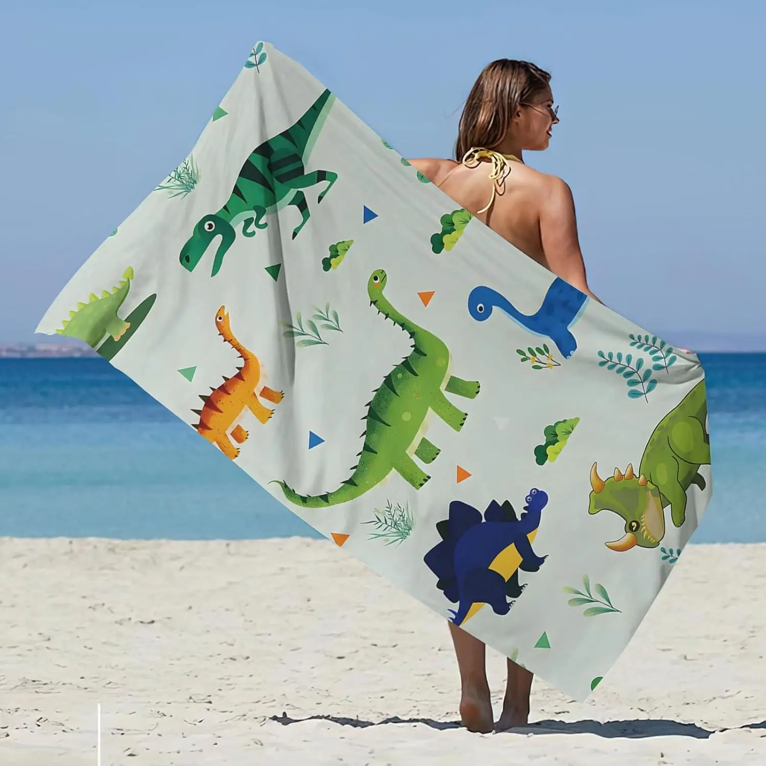 Saugfähiges Weiches Strandtuch Mit Cartoon Dinosaurier Motiv_voghion.com