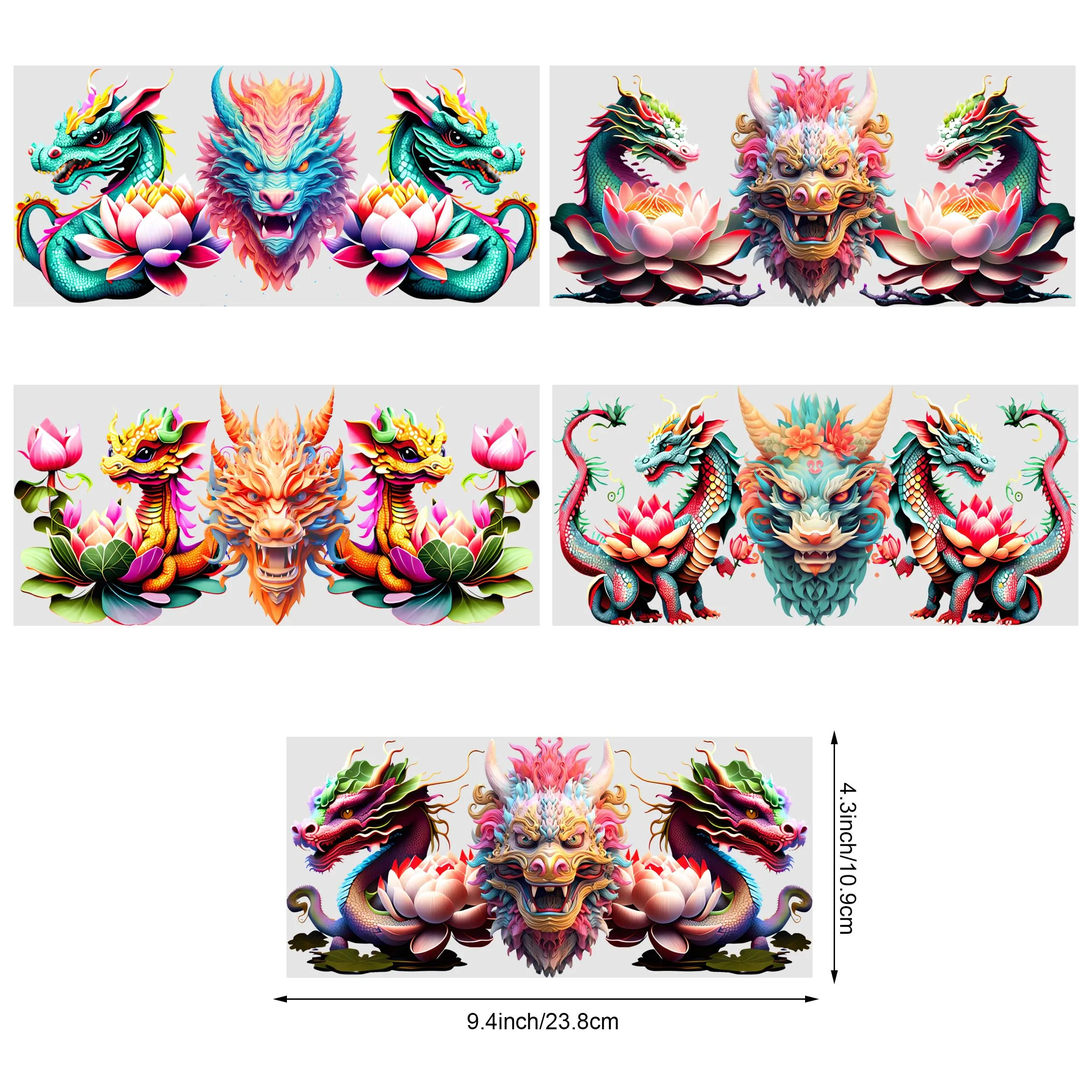 Chinese Dragon UV DTF Cup Holder 5 sheets 16 oz Dragon Head DTF Cup Holder Transfer Glass Water Bottle Waterproof Sticker