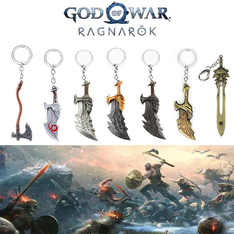 Game God of War Ragnarok 5 Key Chain Kratos Leviathan Axe Blades of