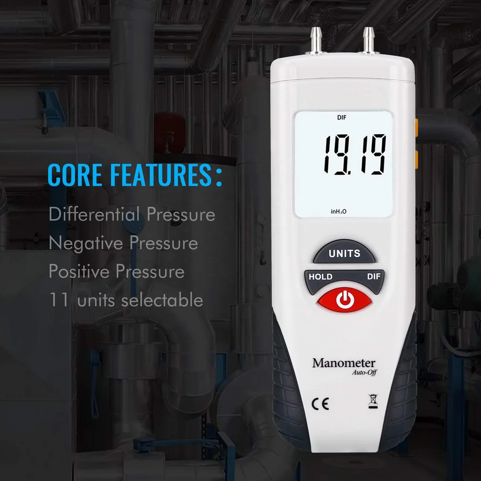 Manometer Gauge, Digital Air Pressure Meter Differential Air Pressure Gauge Dual Port HVAC Gas Pressure Tester Handheld Portable Tool - View #2