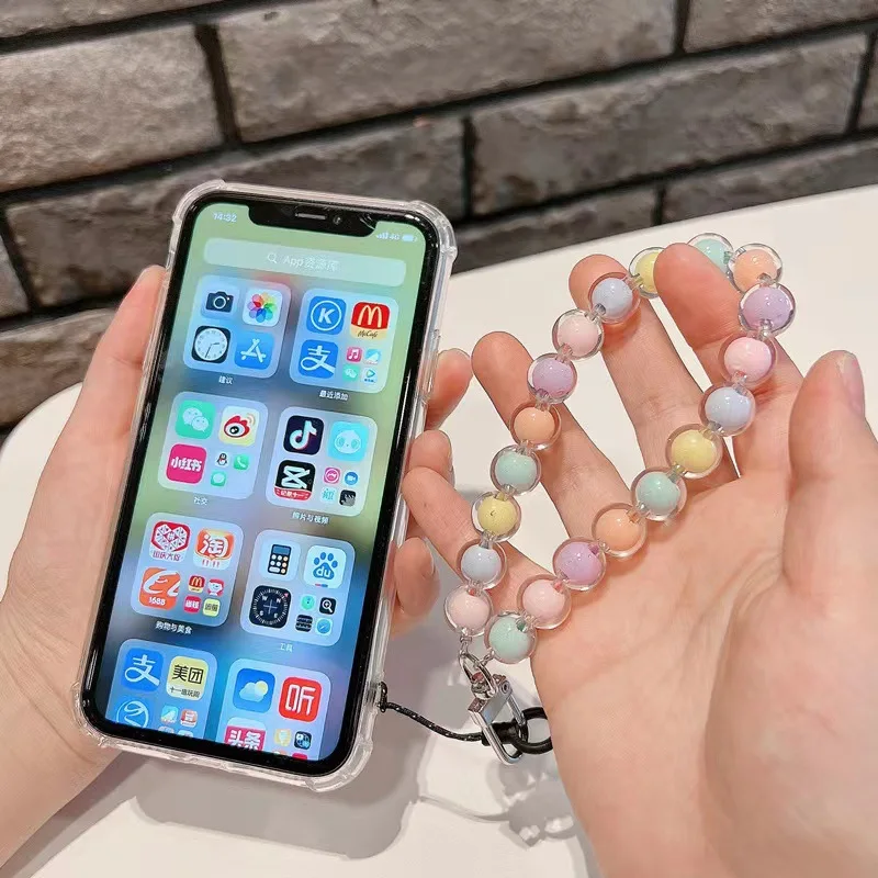 Sweet Flower Beaded Phone Chain Lanyard for Women Fashion Colorful Butterfly Cellphone Case Wrist Band Jewelry Accessories phone chain accessories