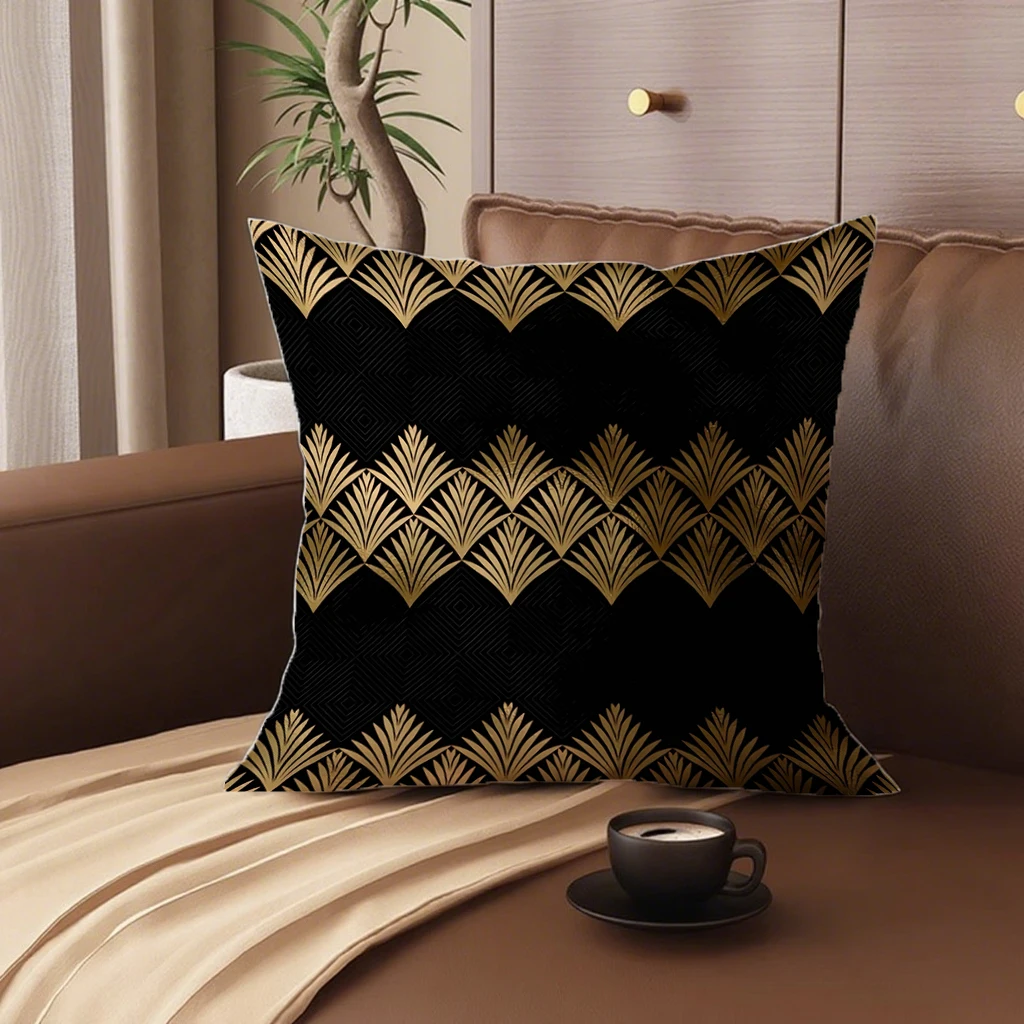 Gold patterned polyester peachskin pillow cover
