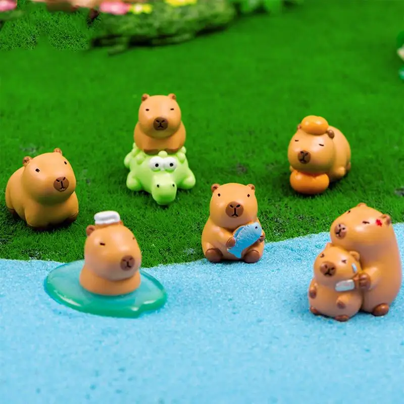 8Pcs Mini Capybara Figure Cute Animals Resin Keychain Pendant Landscape Ornaments Decorative Figurines Animal Model Ornament