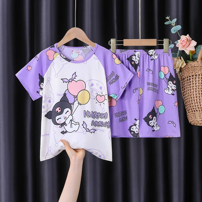 Girls' Pajamas Summer Short Sleeved Casual Two-piece Set Cartoon Cute  Anime Kuromi Cinnamoroll Children Short Sleeved Set 2