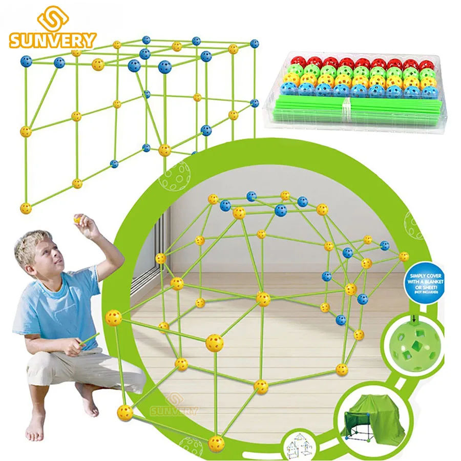 Construction Fort Construction Kit Fort Bâtiment Cadeau Enfant Construction  Jouets Bricolage Amusement Fort Construction Châteaux Tunnels Jouer Tente  Tour Intérieur Extérieur 