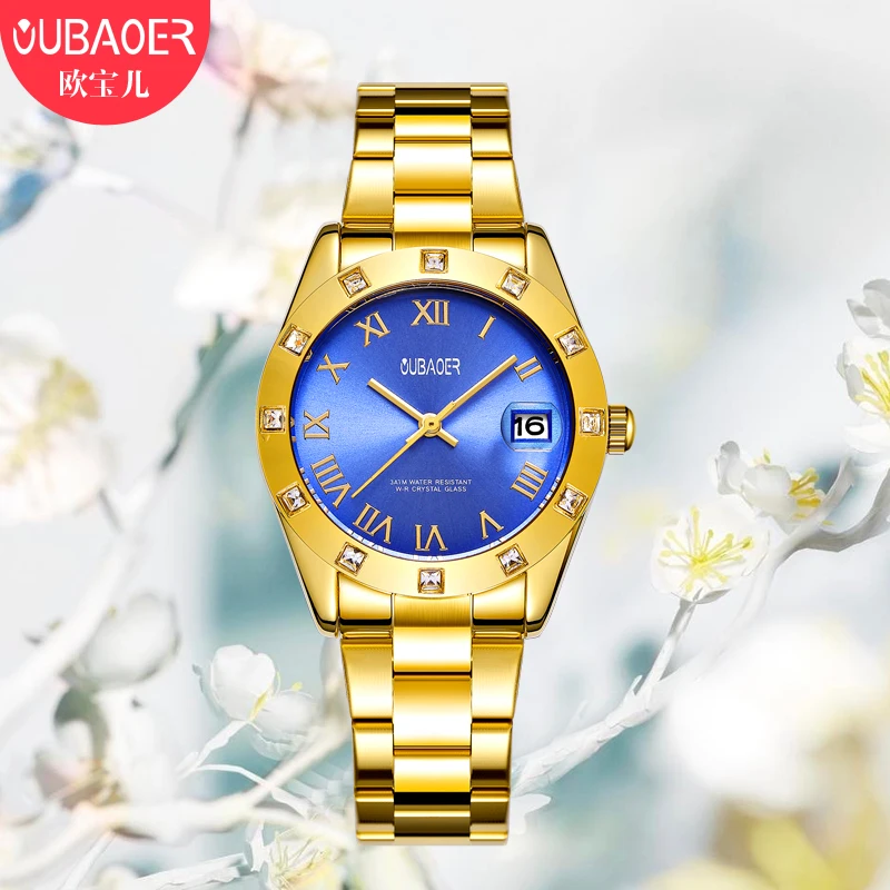 OUBAOER New 2024 Women's Quartz Watch Fashion Modern Quartz Watch Vintage Roman Dial Waterproof Wristwatch Women's Accessories