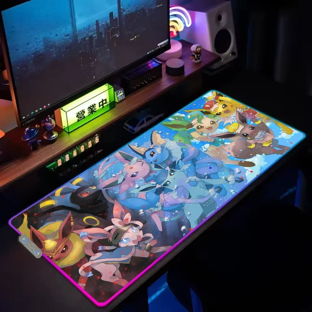 Cute E-eevees LED Light RGB Keyboard Cover Desk-mat Colorful Surface Multi-size World PC Gamer Luminous Mouse Pad 4