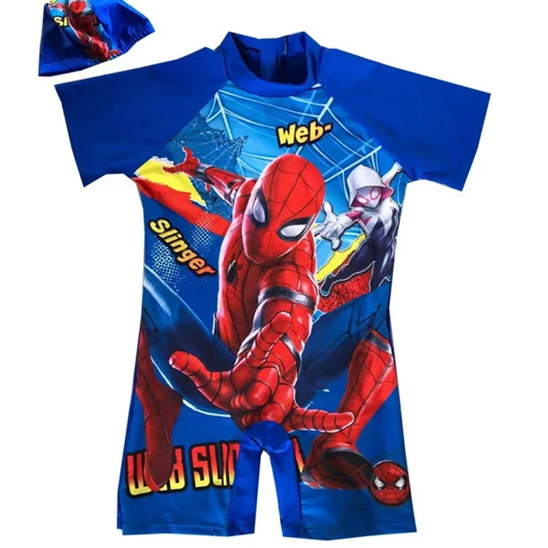 Baby Boys One Piece Swimsuit Hats 2 Pcs Set Swimwear Cartoon Spiderman Suit Boys Captain America Kids Girl Sport Baby Beachwear kids swimsuits