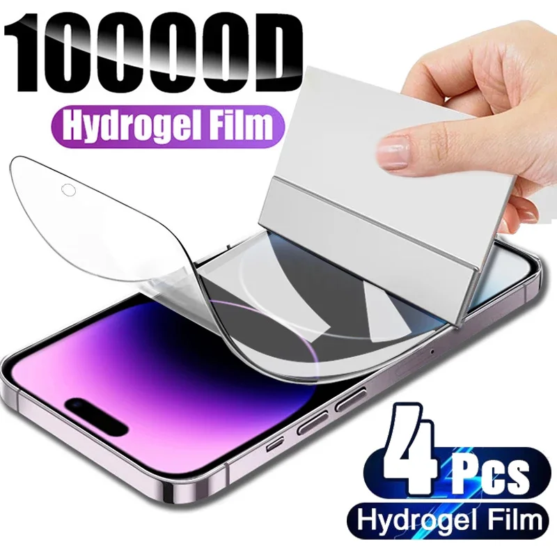 4Pcs Hydrogel Film Full Cover Per Iphone 11 12 13 14 Pro Max Screen Protector Per Iphone 14 8 7 Plus Xr Xs Max Screen Protective
