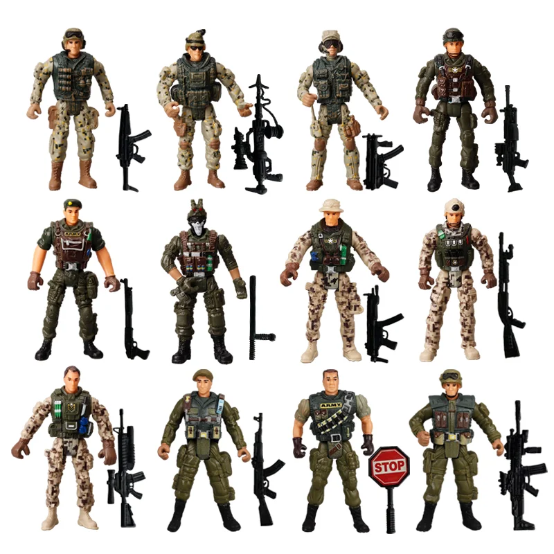子供のためのアクションフィギュアプレイセット,1:18軍,軍隊,兵士,警察