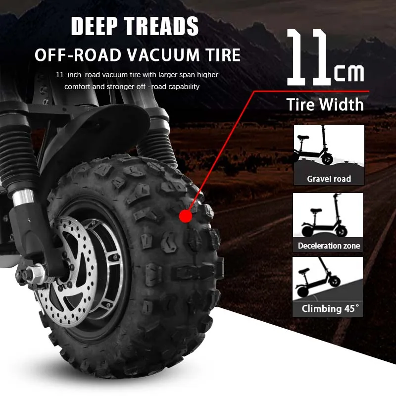 48V-72V 1200W-6000W 11 Inch Off-road Electric Scooter Max Speed 55-85KM/H 100Km Hydraulic Suspension Folding Kick Escooter electric scooter