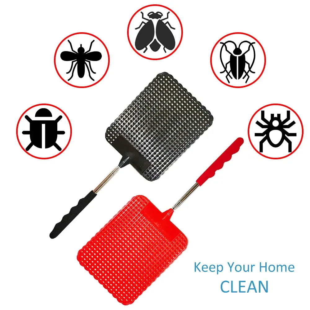 Random Color Telescopic Flyswatter That Work with Stainless Steel Telescopic 28.5cm to 75 cm  For Indoor Outdoor Mosquito