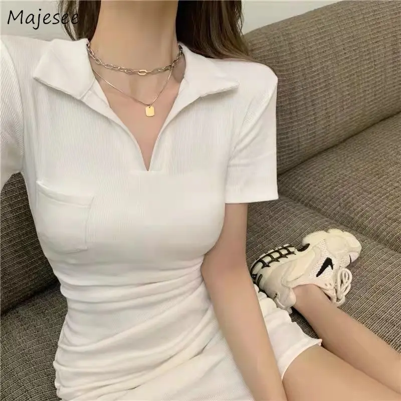 

Women Dresses Solid Elegant Short Sleeve Chic Temperament Sweet Lovely Casual Soft Girls Office High Waist Mini Female Newest