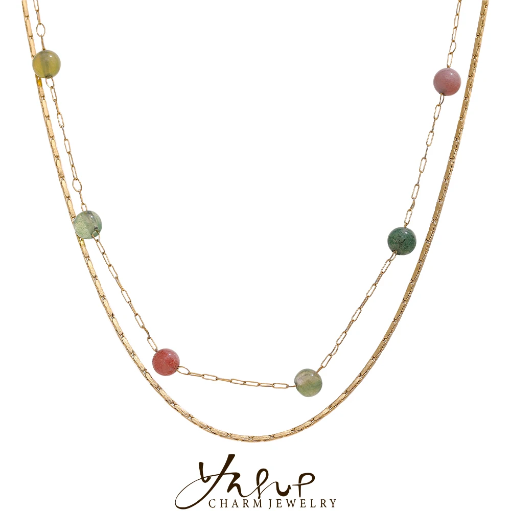 Natural Stone Double Chain Stainless Steel Necklace Charm