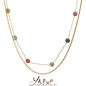 Natural Stone Double Chain Stainless Steel Necklace Charm