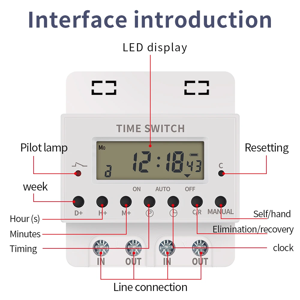 Digital Timer Switch 220V 60A Weekly 7 Days Electronic Programmable Timer by Din Rail Mount for Street Light Timing Switch 6