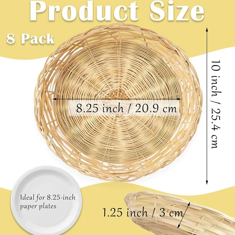 8 Pack Bamboo Paper Plate Holders 10 Inches Reusable for Dinner Plates