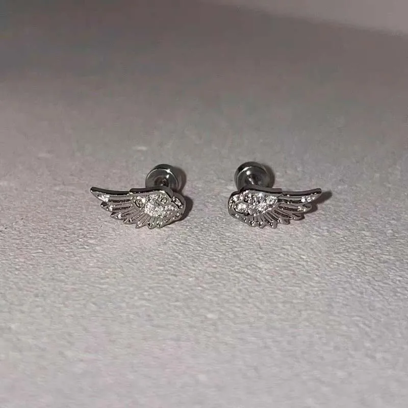 Fashion Silver Color Zircon Wing Stud Earrings for Women
