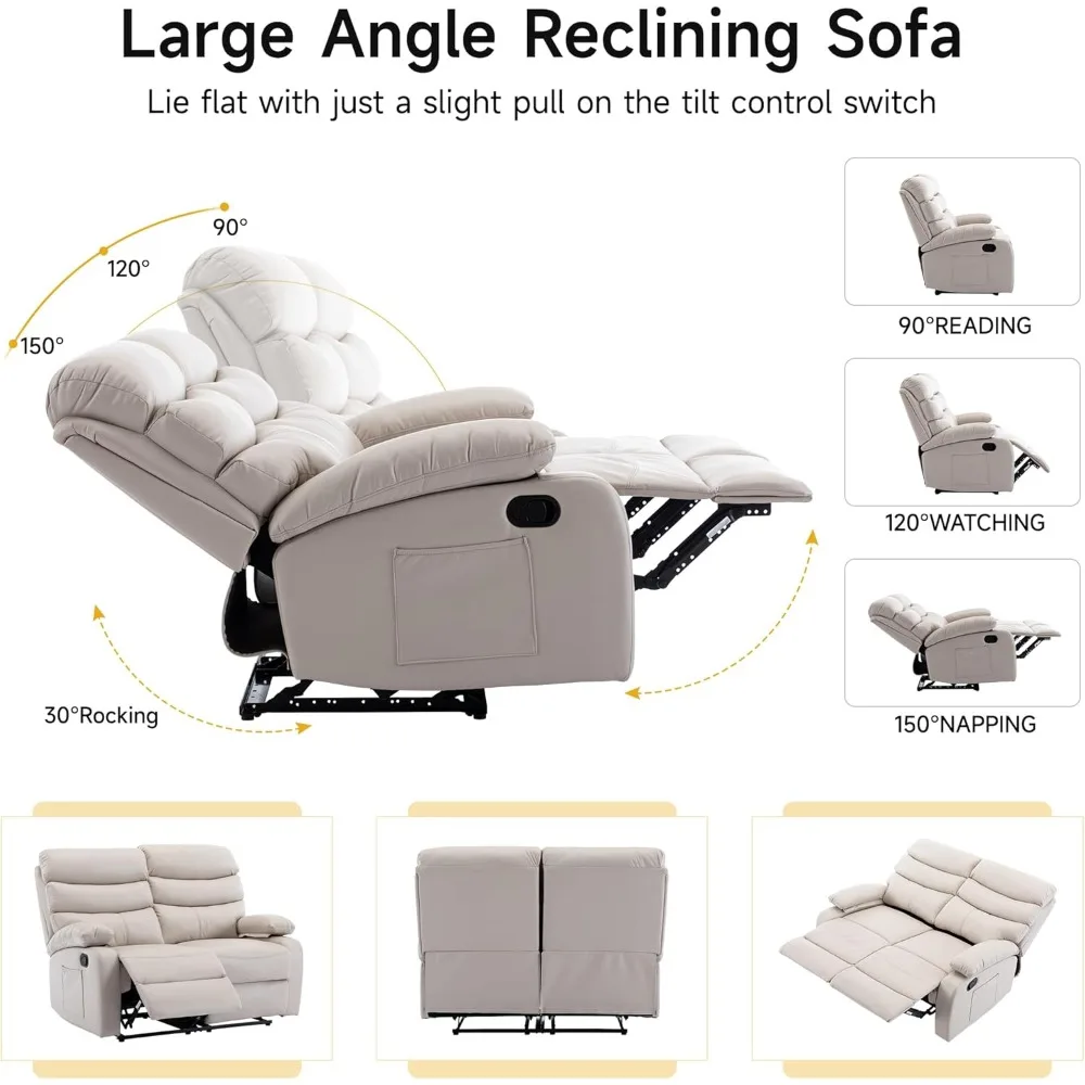 reclining loveseat, leather double recliner sofa with side pocket, wall hugger loveseat recliner for living room, rv, home theat