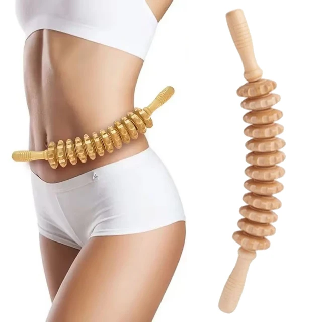 1pc 12 Rollers Handheld Wooden Massager for Trigger Point Therapy, Cellulite Reduction, and Muscle Relaxation 1