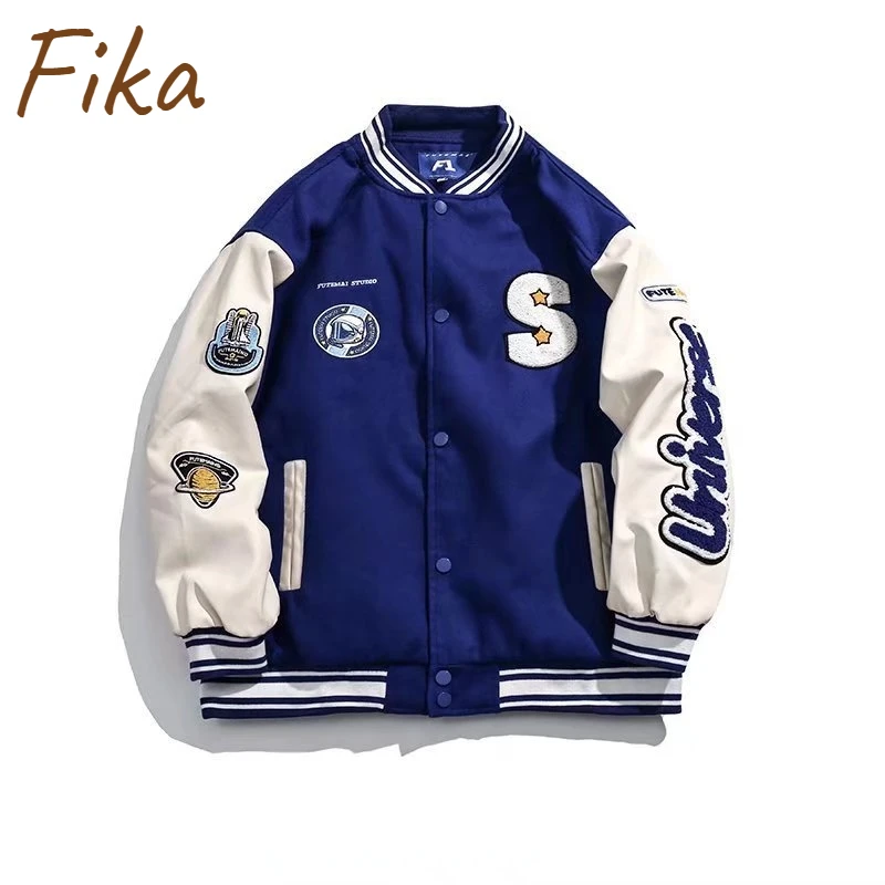 

Мужская бейсбольная куртка Kleinland в американском стиле, свободная универсальная куртка с воротником-стойкой и надписью S, с прострочкой, осень