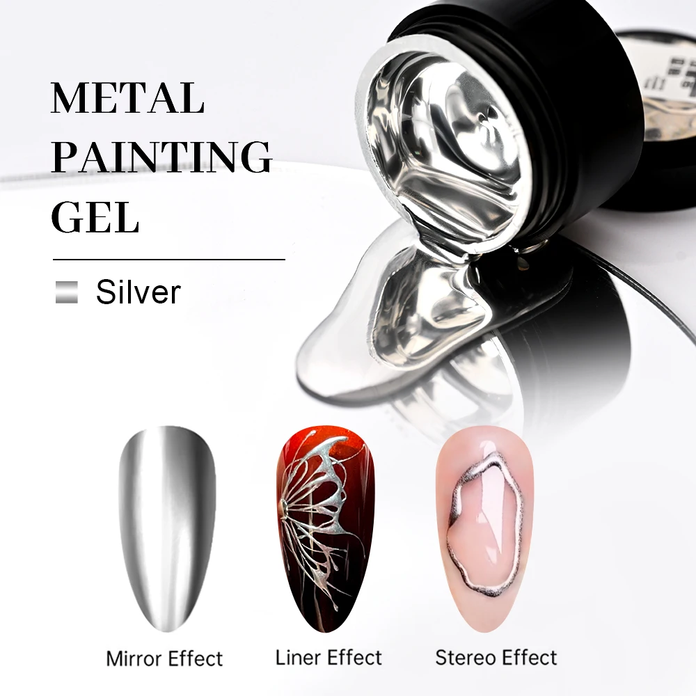 

5-8ml Sliver Metallic Painting Gel Polish for Nail Art Soak Off Gel Nail Polish Gold Silver Mirror Glitter UV Nail Gel Varnish