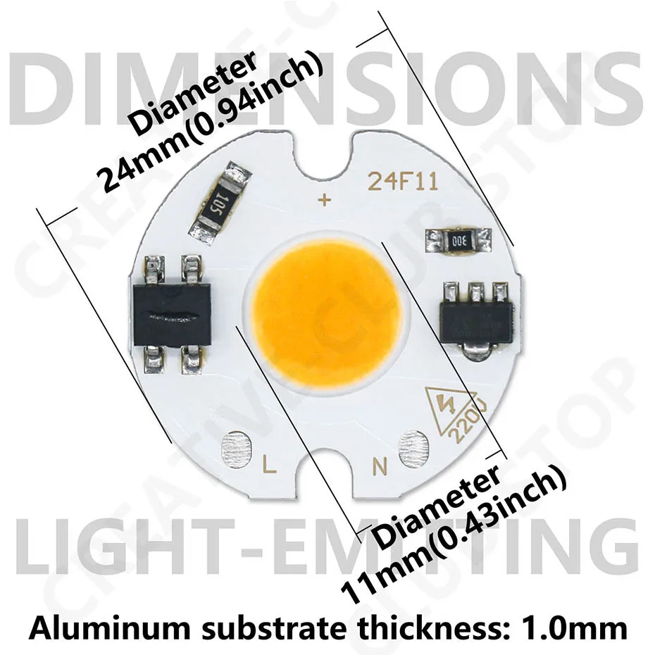 Description Picture 2 of item50pcs COB Chip LED Lamp Beads 3W 5W 7W AC 220V Input Smart IC for DIY LED Floodlight Spotlight Indoor Downlight RGBW Lighting
