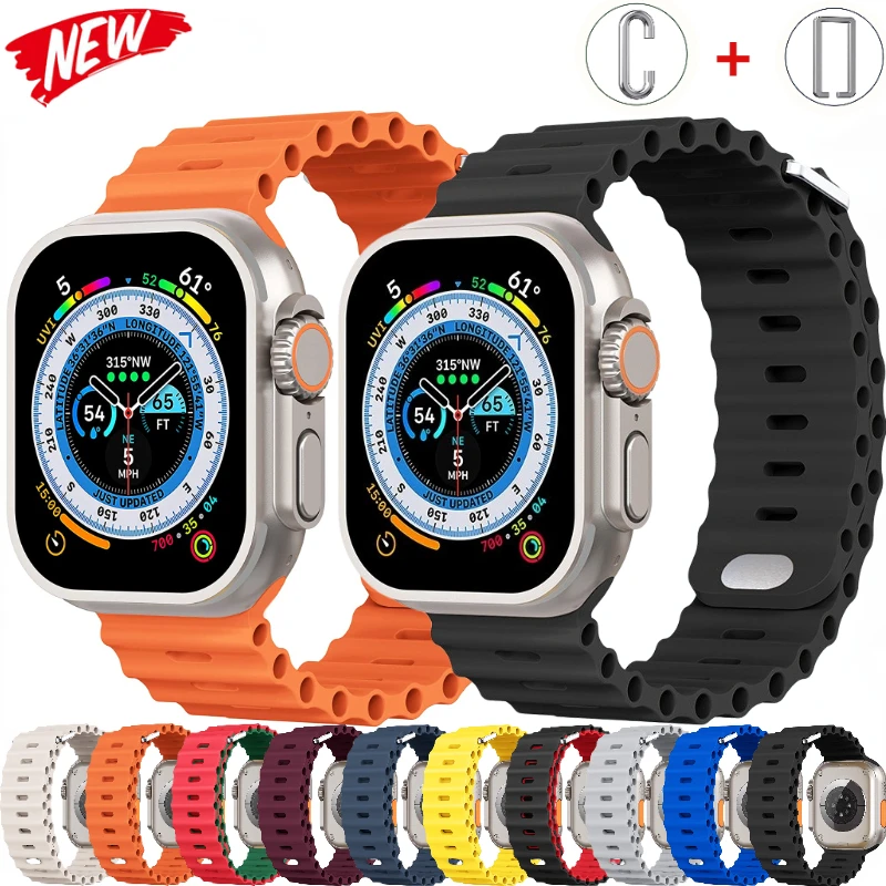애플워치용 오션 스트랩, 실리콘 팔찌, 울트라 밴드, 아이워치 6 5 4 3 SE, 49mm, 8 7 45mm, 41mm, 44mm, 40mm, 42mm, 38mm