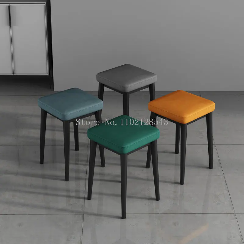High Stool Stackable Dining Room Stool Light Luxury Modern Square Stool Chair Kitchen Dining Chair Stool Bedroom Vanity Chair