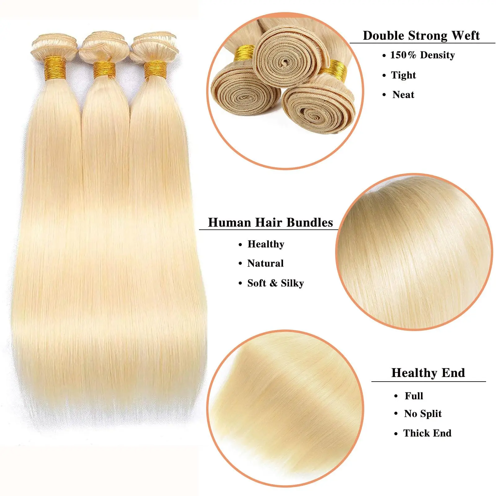 613 Honey Blonde Bundles Brazilian Straight Human Hair Bundles 1/3 Honey Blonde Hair Weave Extensions 26 28 30Inch
