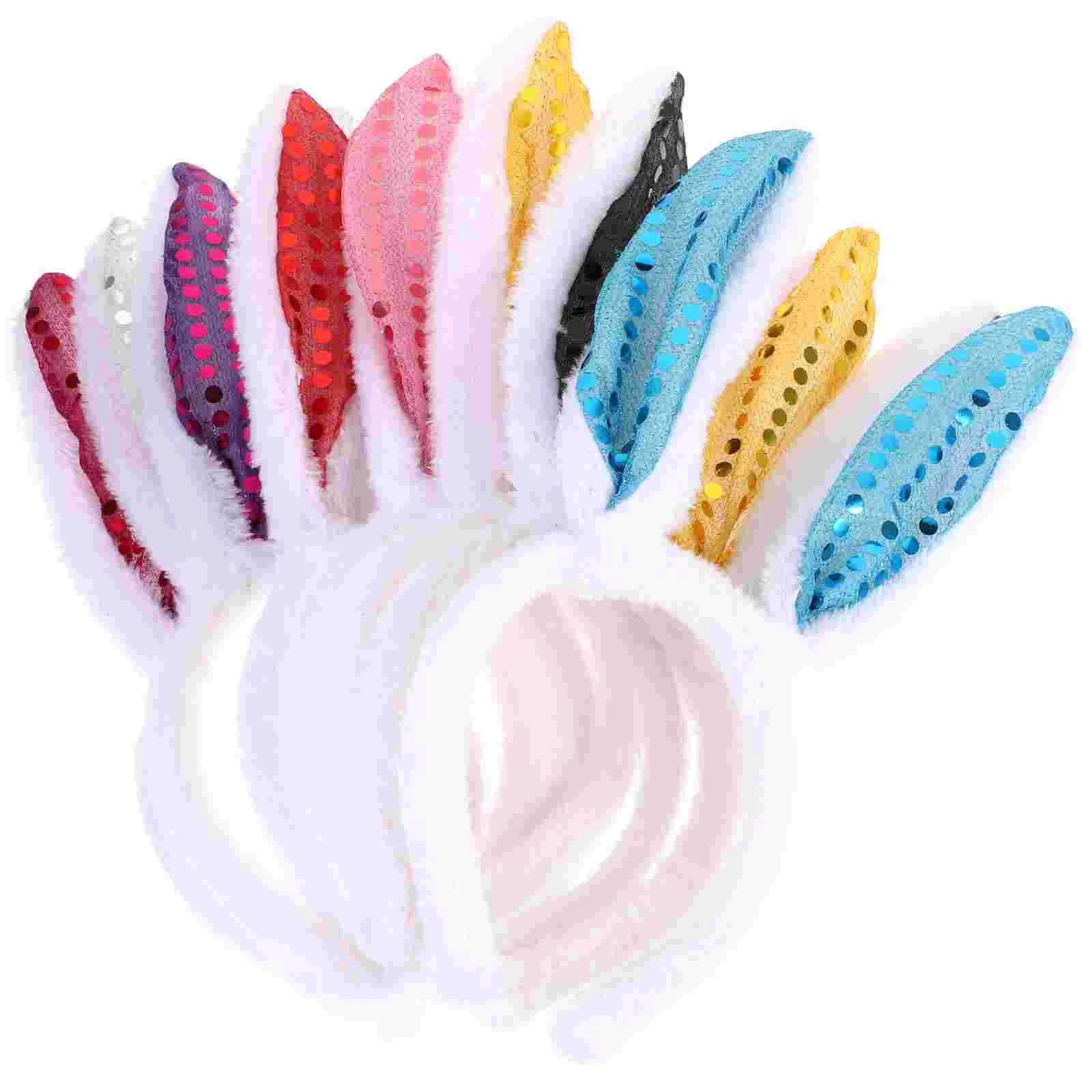 

8Pcs Rabbit Design Hair Hoops Christmas Sequin Headband Plush Hair Bands Lovely Headwear Creative Headdress Pink Rosy Red Blue