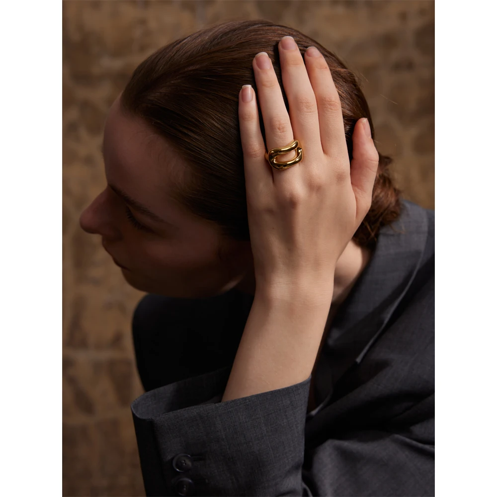 Yhpup High Quality Stainless Steel Metal Geometric Hollow Fashion Ring Rust Proof Distinctive Unique Trendy Simple Jewelry New 5