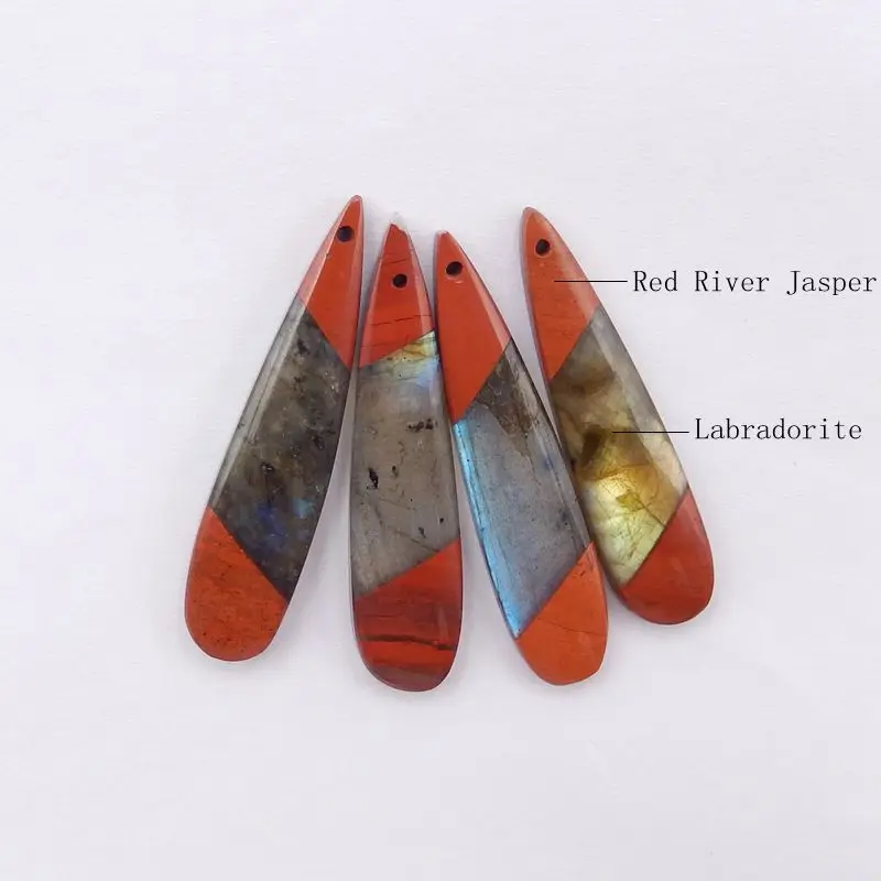 4Pcs Natural Stone Red River Jasper,Labradorite Fashion Gemstone Handmade Necklace Accessories Pendant Bead 40x9x4mm 11g