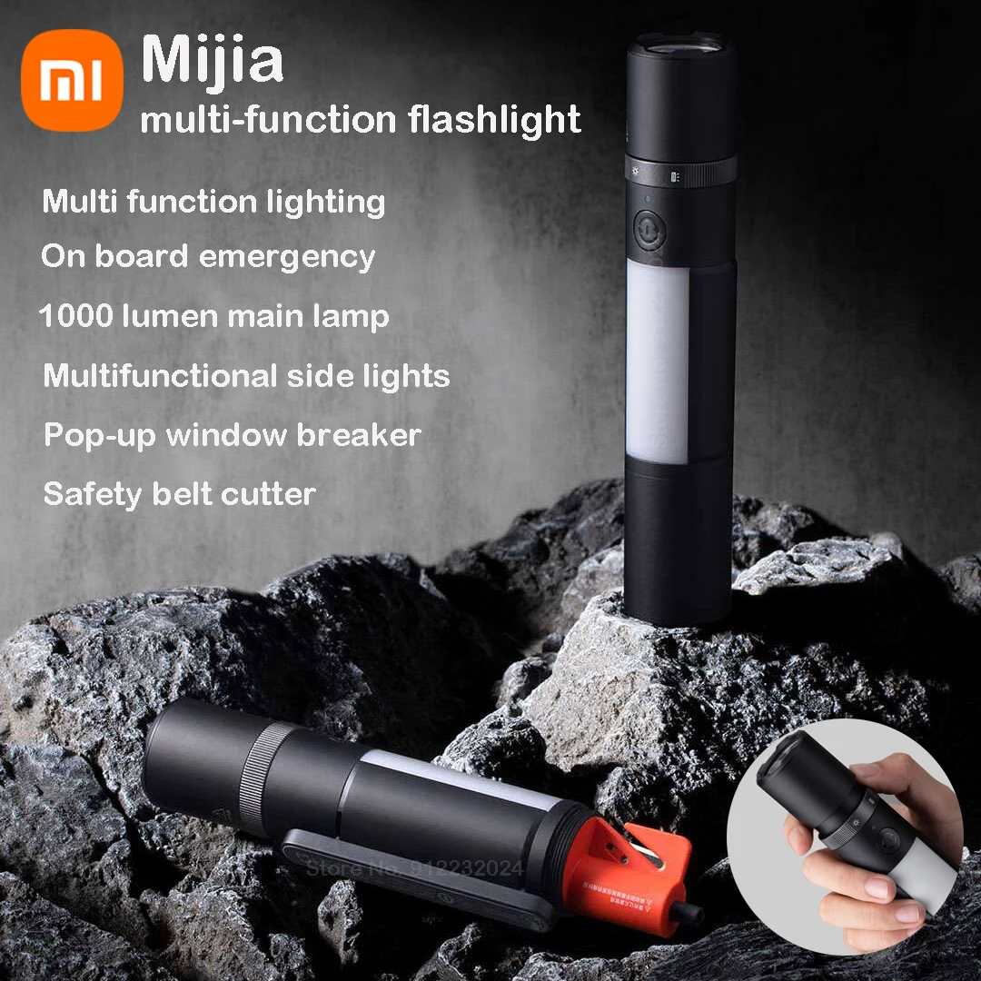 

XIAOMI MIJIA Multi-function Flashlight 1000 Lumens 240m Range With Window Breaker Knife Outdoors Search Camping Warning Lighting