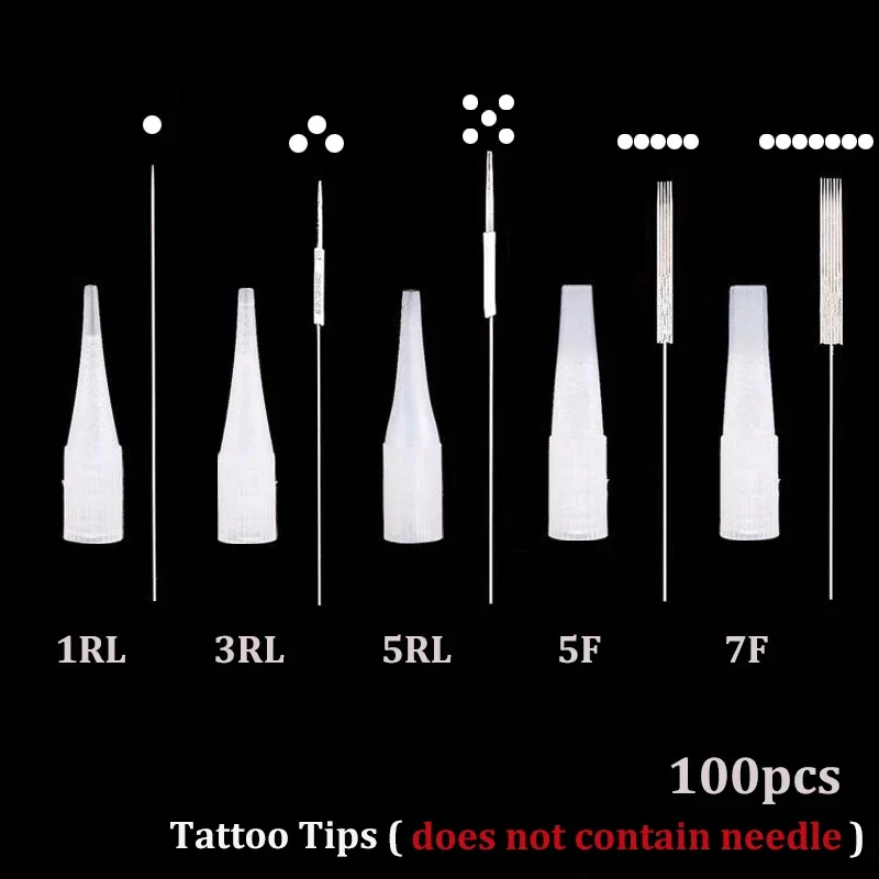 Individual Packed Eyebrow Tattoo Tip Permanent Makeup Machine Tattoo Needle Tip Nozzle Needle Caps 100p 1RL/3RL/5RL/5F/7F Tattoo Microblading Needles Disposable Tattoo Tips