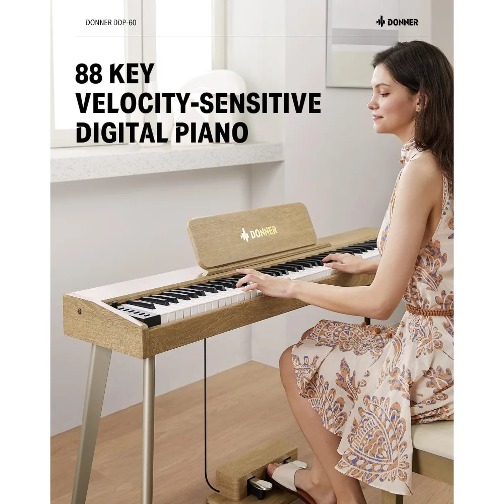 DDP-60 88 Key Digital Piano: Full Size Keyboard， Includes Three Pedal, Electric Piano Keyboard for Beginners