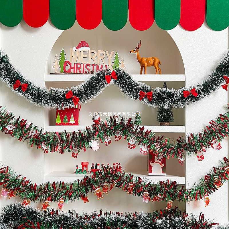 Christmas tree decoration 2M dark green white border bow hair strip mall ceiling background wall decoration color strip