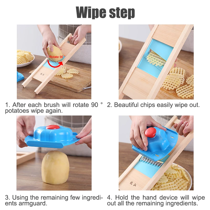 Vegetable Slicer French Fry Cutter Potato Cutter Grid Solid Wood