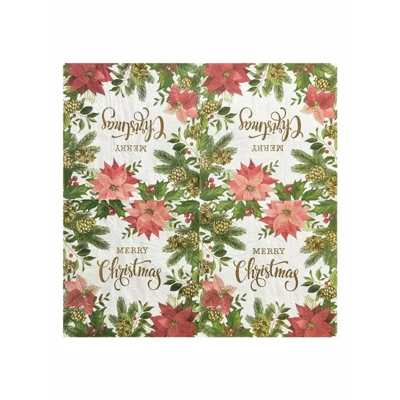 Christmas Decoration Colourful Tissue Paper Company Party Original Wood Pulp Flower Printed Napkin Square Facial Tissue Paper