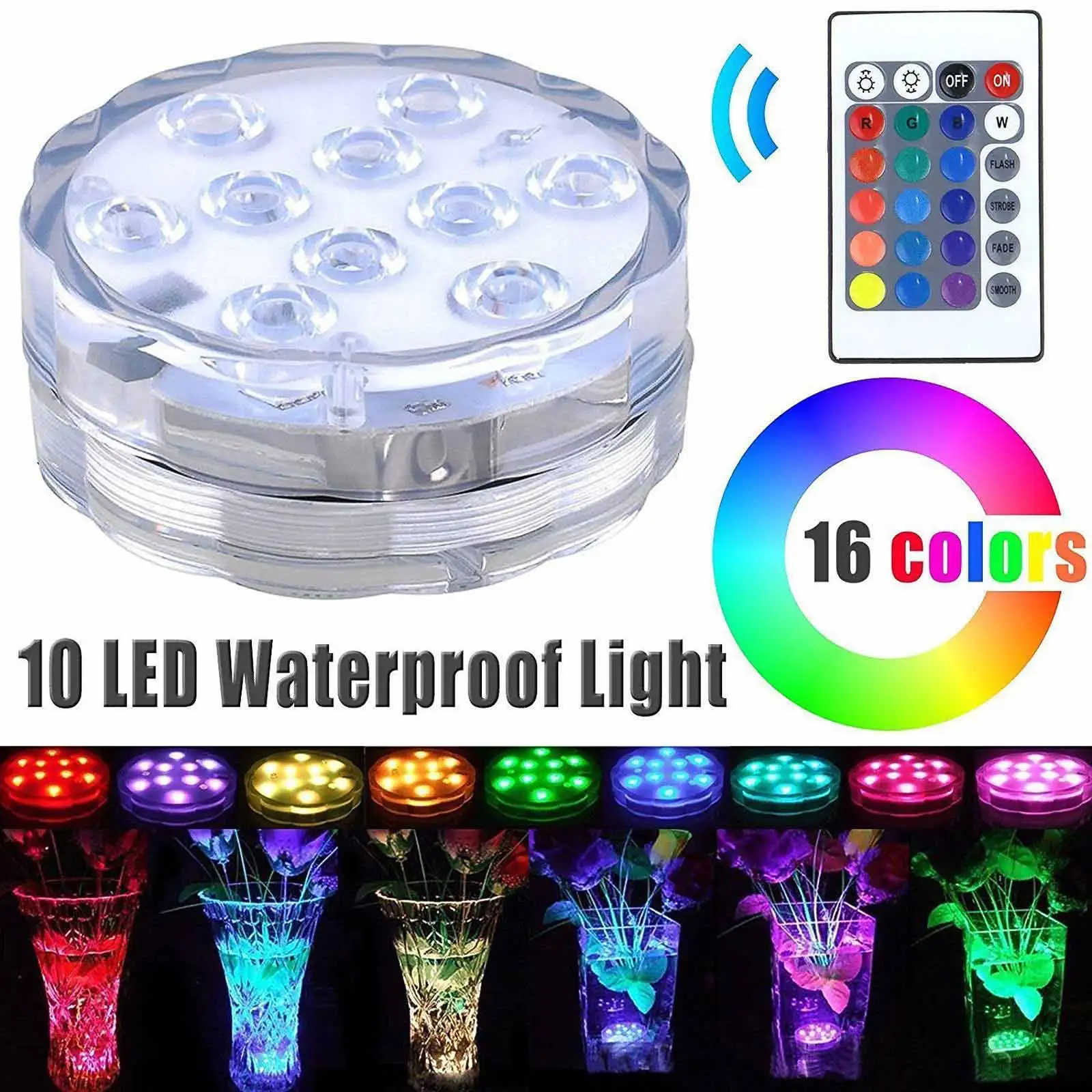 

10leds RGB Submersible LED Lights Underwater Night Light Waterproof Outdoor Swimming Pool Light Vase Pond Party Wedding Decor