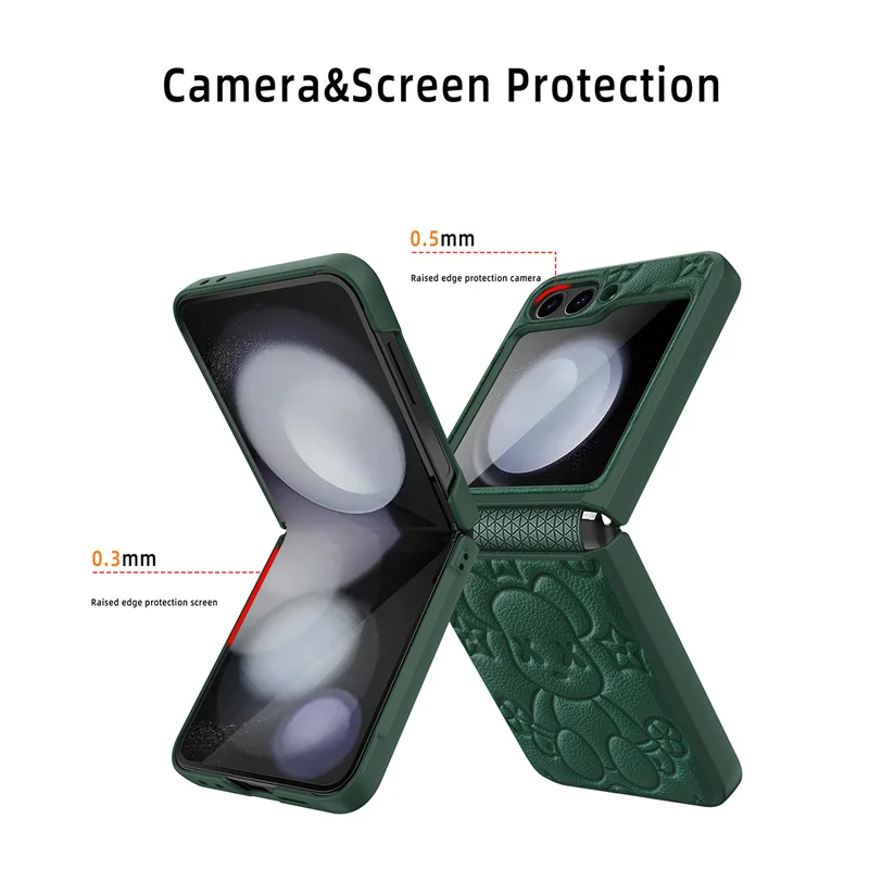 Cute Bear Folding Screen Phone Case for Samsung Z Flip 7 3 4 5 6 Folding Hinge Center Axis Case Film Integrated Phone