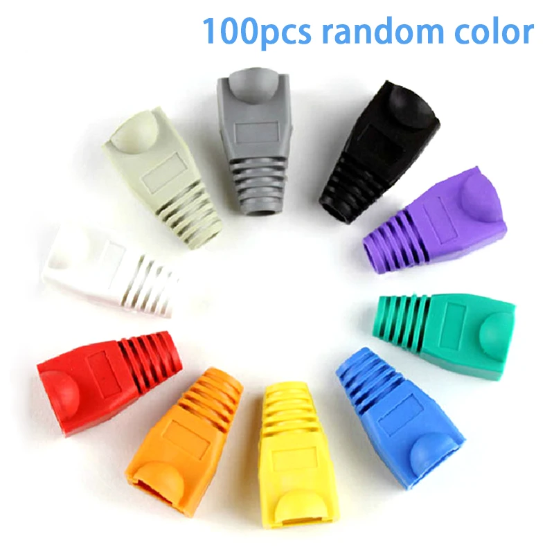 혼합 색상 RJ45 이더넷 네트워크 케이블, 스트레인 릴리프 부츠 케이블 커넥터 플러그 커버, 보호 슬리브, 100 개