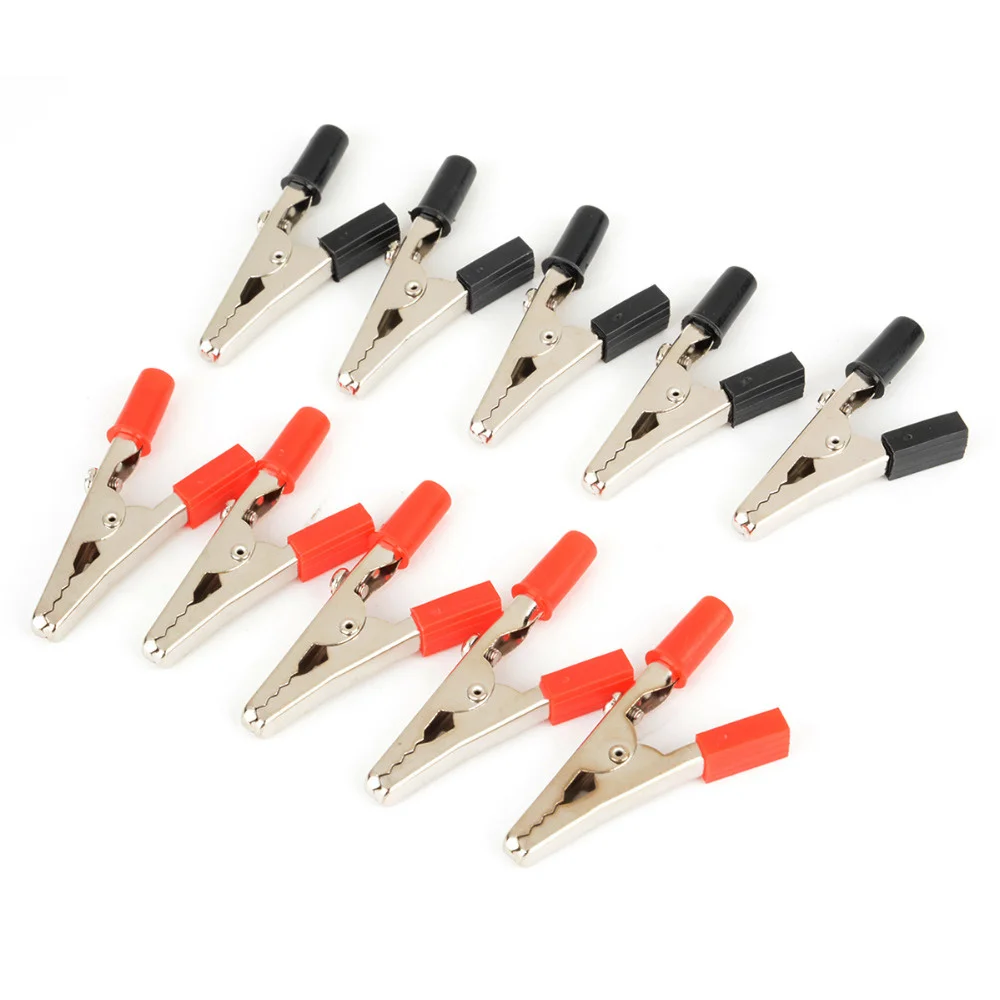

10pcs/lot Insulated Crocodile Clips Plastic Handle Cable Lead Testing Metal Alligator Clips Clamps 52mm Length